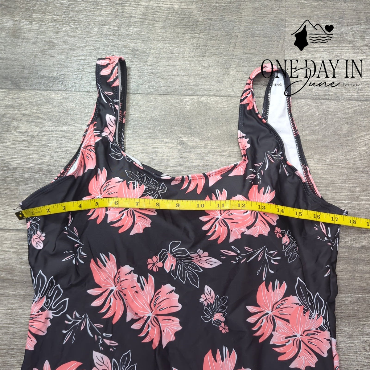 Zando Cross Back One Piece Swimsuit Black Pink Floral Size 2XL