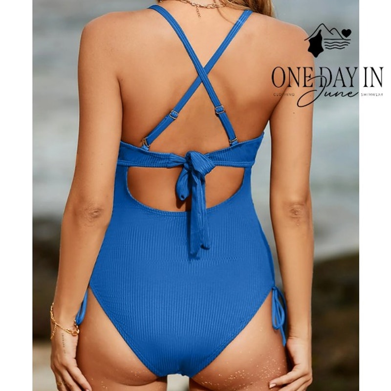 CharmLeaks Ribbed Cut Out Tie Back One Piece Swimsuit Size L