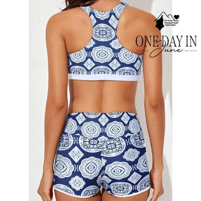 Aleumdr 3 Piece Crop Boyshort Bikini Swimsuit Size L