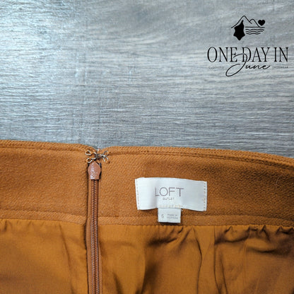 Loft Brown Lined A Line Mini Skirt Back Zip Pockets Size 6