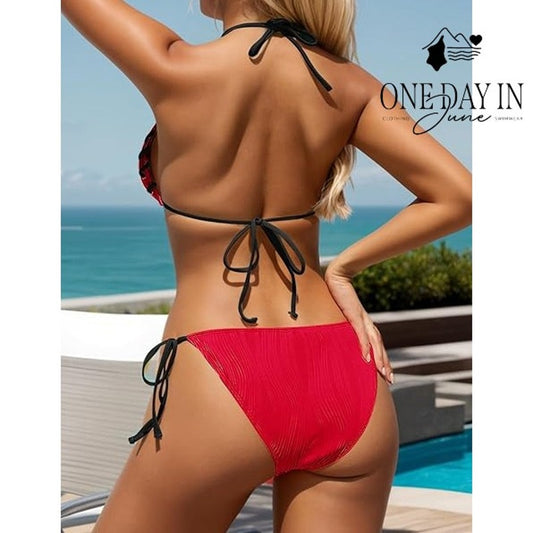 Zoyuyozio Adjustable Triangle Tie Side Bikini Swimsuit Size S