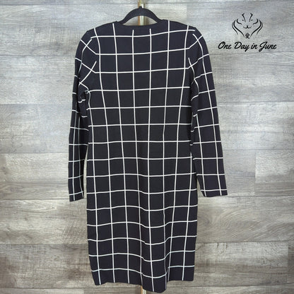 Saks Fifth Avenue Windowpane Plaid Long Sleeve Knit Sweater Dress NWT Size S