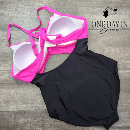 Eomenie Cross Front Cut Out Tie Back One Piece Swimsuit Size XL