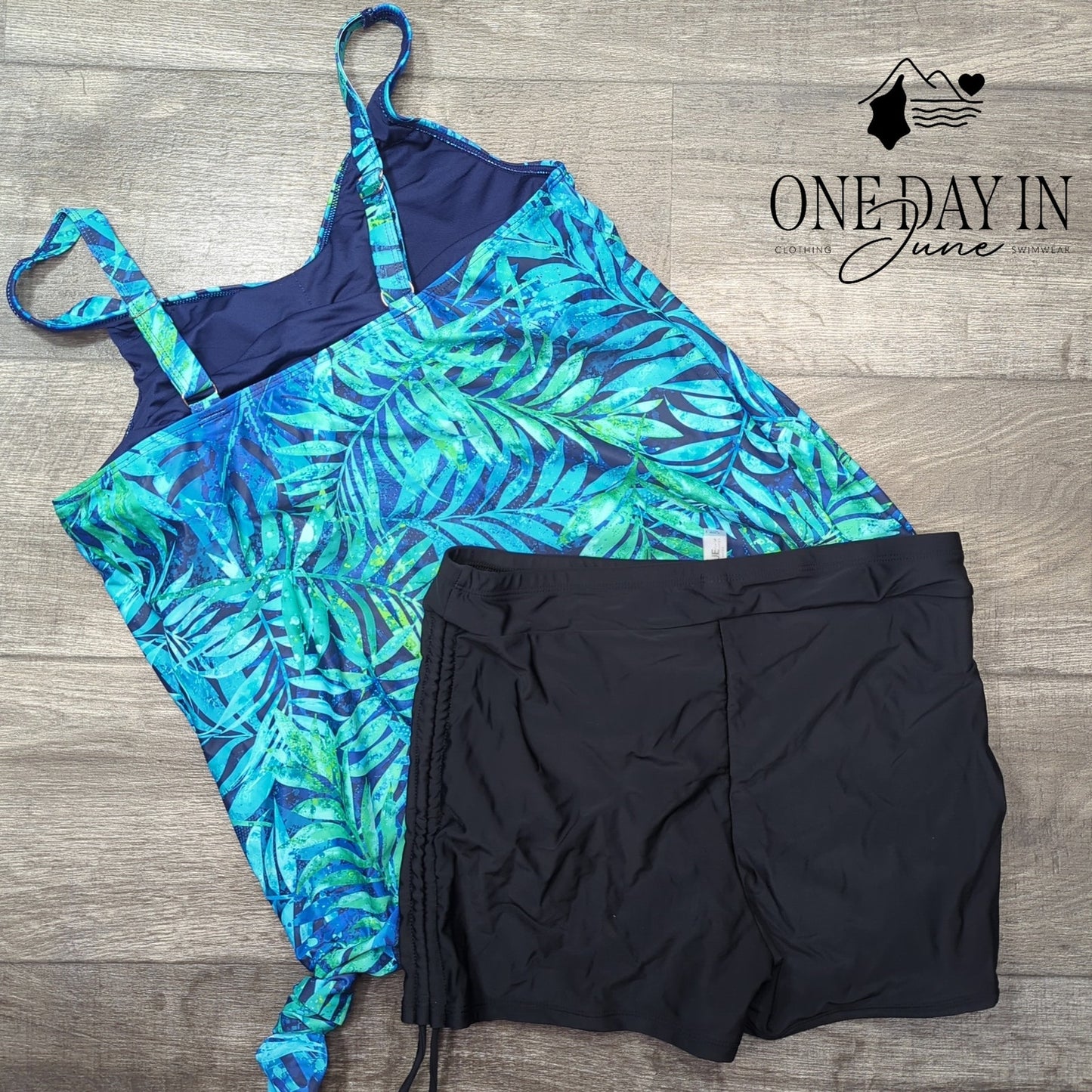 Yonique Blouson Boyshort Tankini Swimsuit Size L