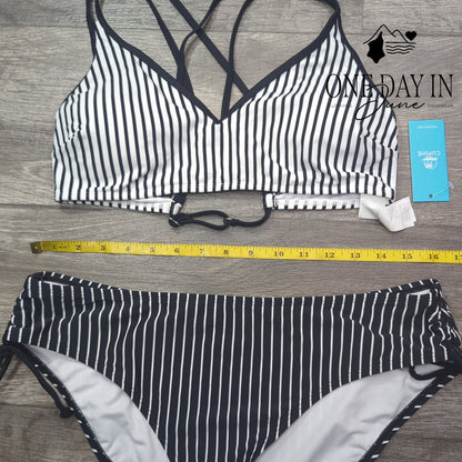 Cupshe Ruched Side Striped Bikini Swimsuit Size XL