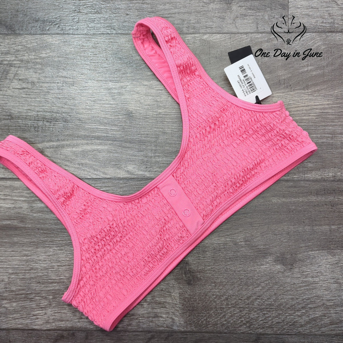 Kendall + Kylie Kendall + Kylie Henley Smocked Bikini Top Neon Pink NWT Size L