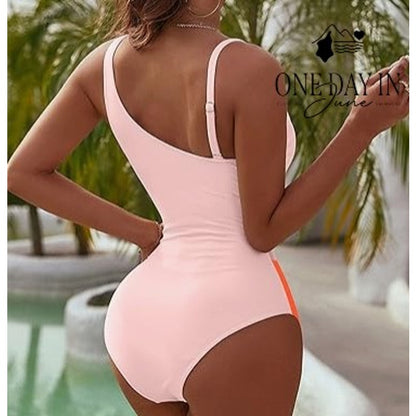 Blooming Jelly One Shoulder Mesh One Piece Swimsuit Size L
