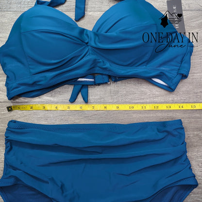 Tempt Me Molded Cup High Waist Cross Front Bikini Swimsuit Size L