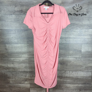 Planet Gold Short Sleeve Ribbed Ruched Midi Dress Size XL