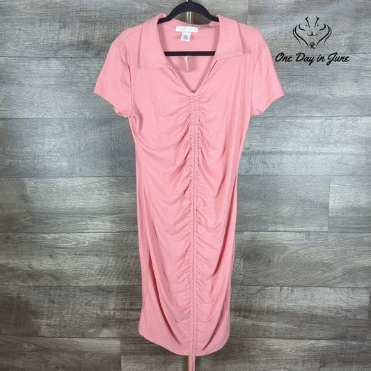 Planet Gold Short Sleeve Ribbed Ruched Midi Dress Size XL