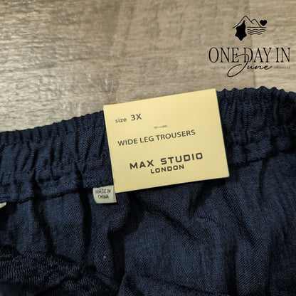Max Studio London Wide Leg Drawstring Pants Navy Blue NWT Size 3X