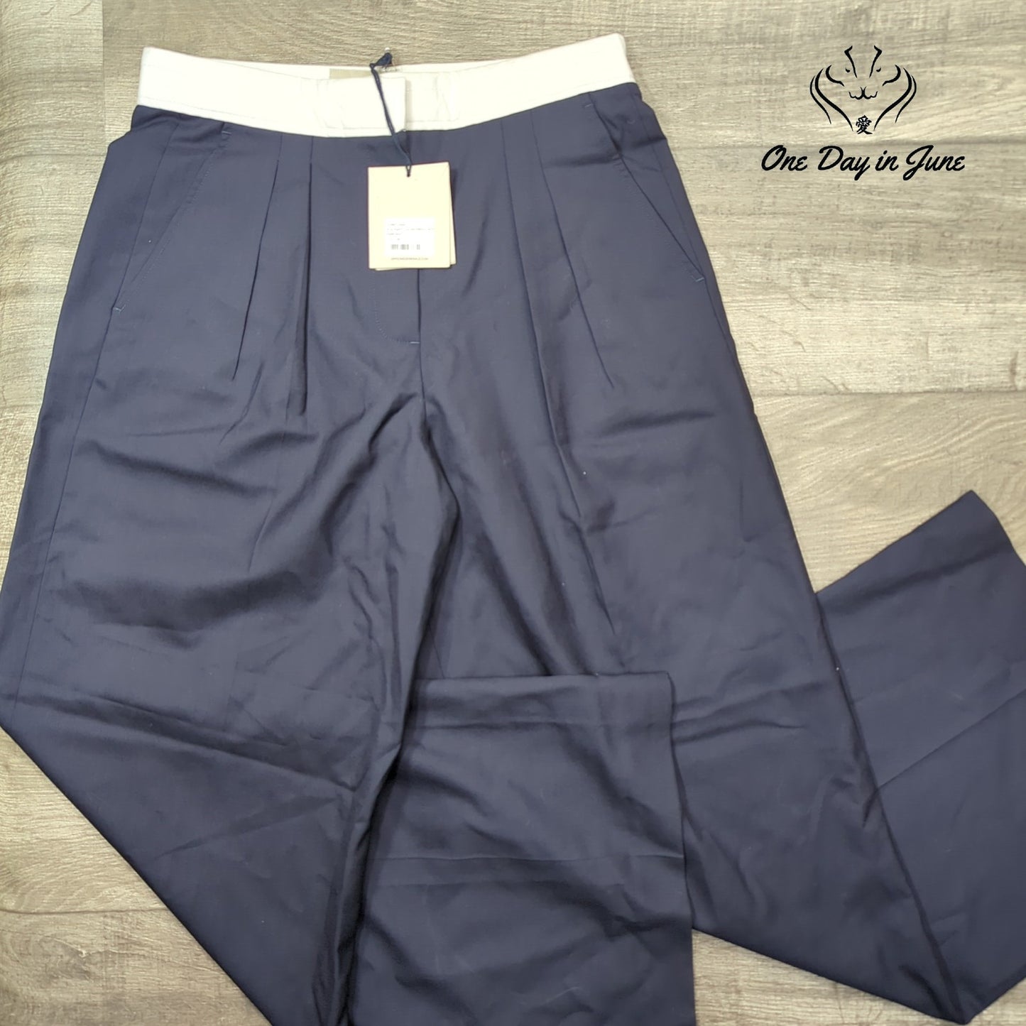 Officine Generale Elia Italian Fresco Wool Wide Leg Pants Navy NWT Size 40 (12)