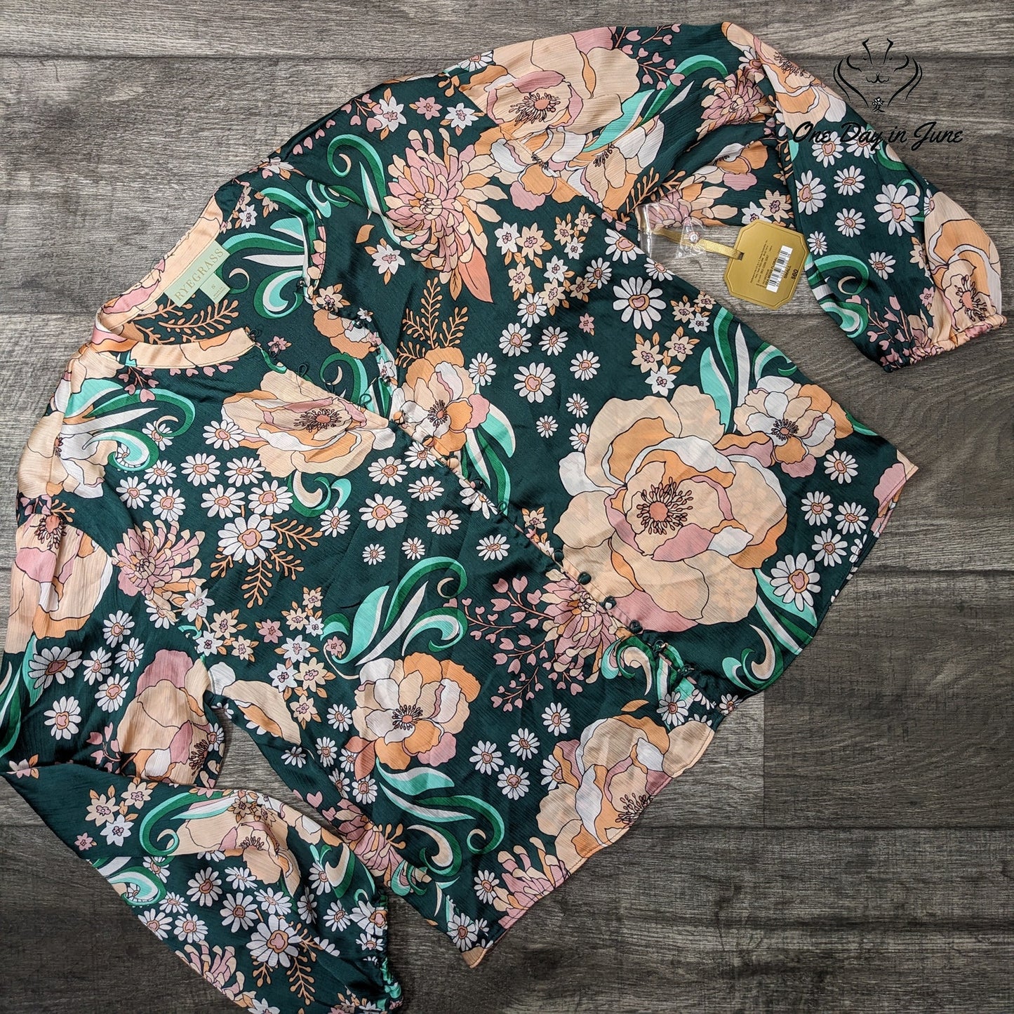 Ryegrass Sea Moss Floral Long Sleeve Top Size S