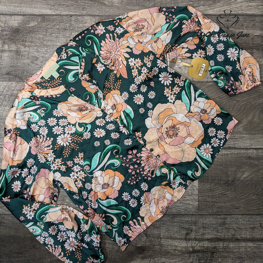 Ryegrass Sea Moss Floral Long Sleeve Top Size S