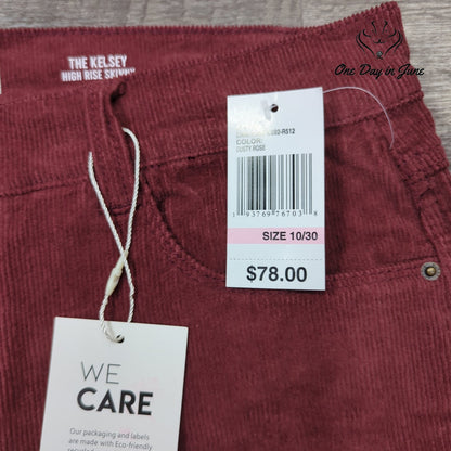 Kensie The Kelsey High Rise Skinny Corduroy Pants Dusty Rose NWT Size 10