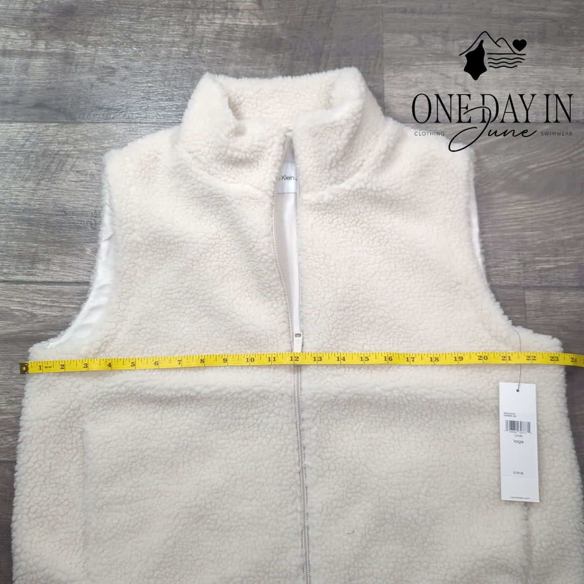 Calvin Klein Sherpa Full Zip Vest Chalk Ivory Cream NWT $129 Size L