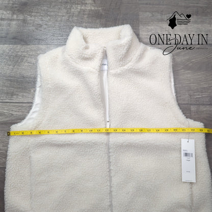 Calvin Klein Sherpa Full Zip Vest Chalk Ivory Cream NWT $129 Size L