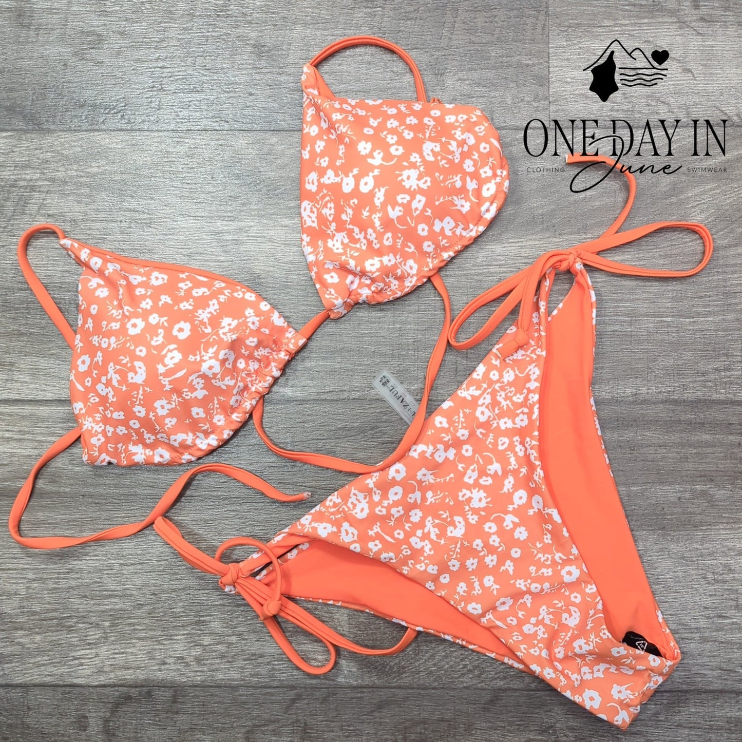 Zaful NWT Floral Triangle Bikini Orange White Tie Side String Swimsuit Size L