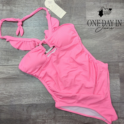 East Elegant Ribbed Ring Cutout Maternity One Piece Swimsuit Size S
