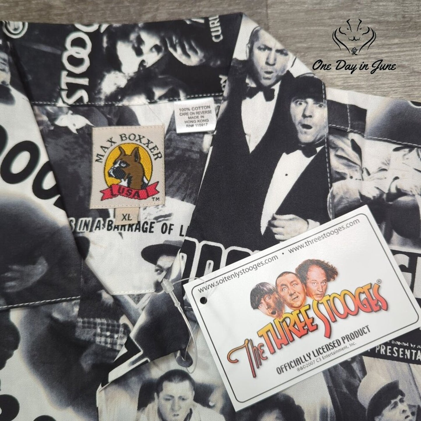 Max Boxxer 3 Stooges Button Down Short Sleeve Shirt Size XL