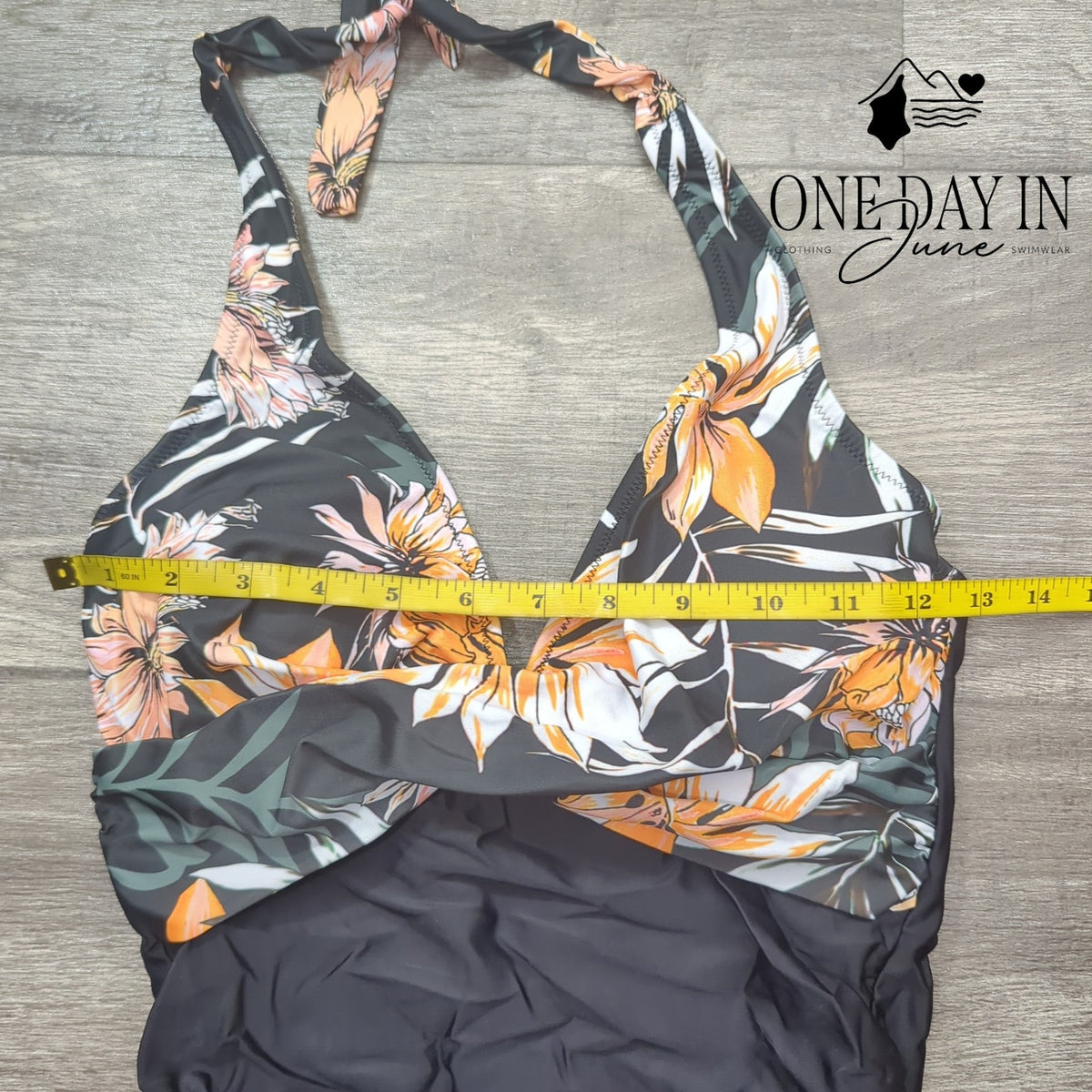 Suuksess Cross Front Halter One Piece Swimsuit Black Floral Size S
