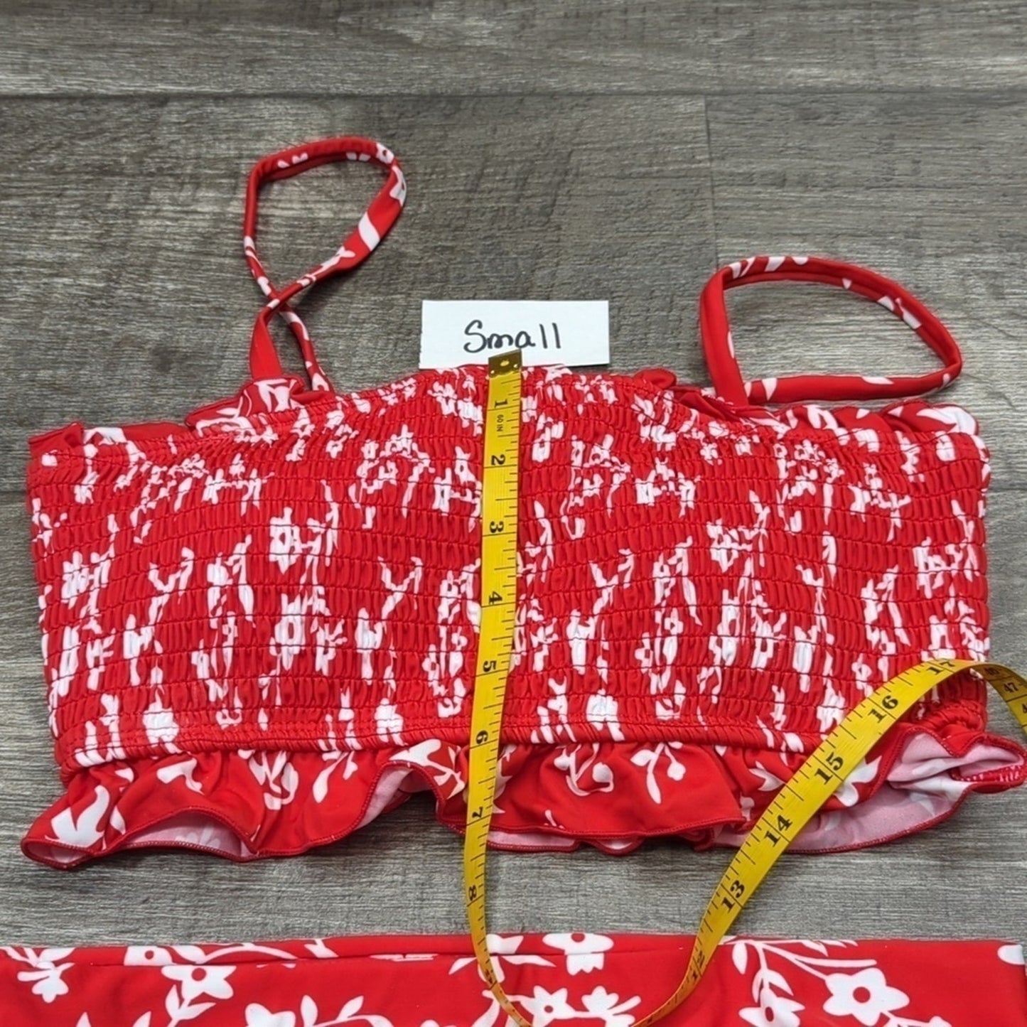 Moshengqi Bandeau Smocked Bikini Swimsuit Size S