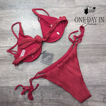 Zaful Underwire Tie Back Tie Side Textured Bikini Swimsuit Size S
