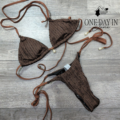 Verdusa Textured Thong Tie Side Bikini Swimsuit Size XS