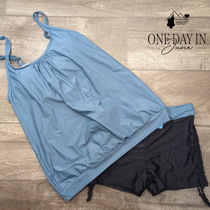 Yonique Blouson Drawstring Boy Short Tankini Swimsuit Size L