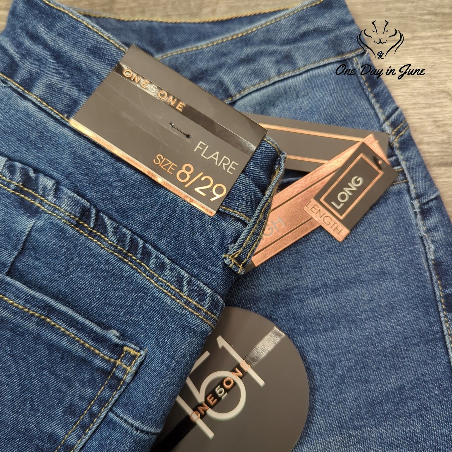 One5One Long High Rise Flare Jeans Size 8