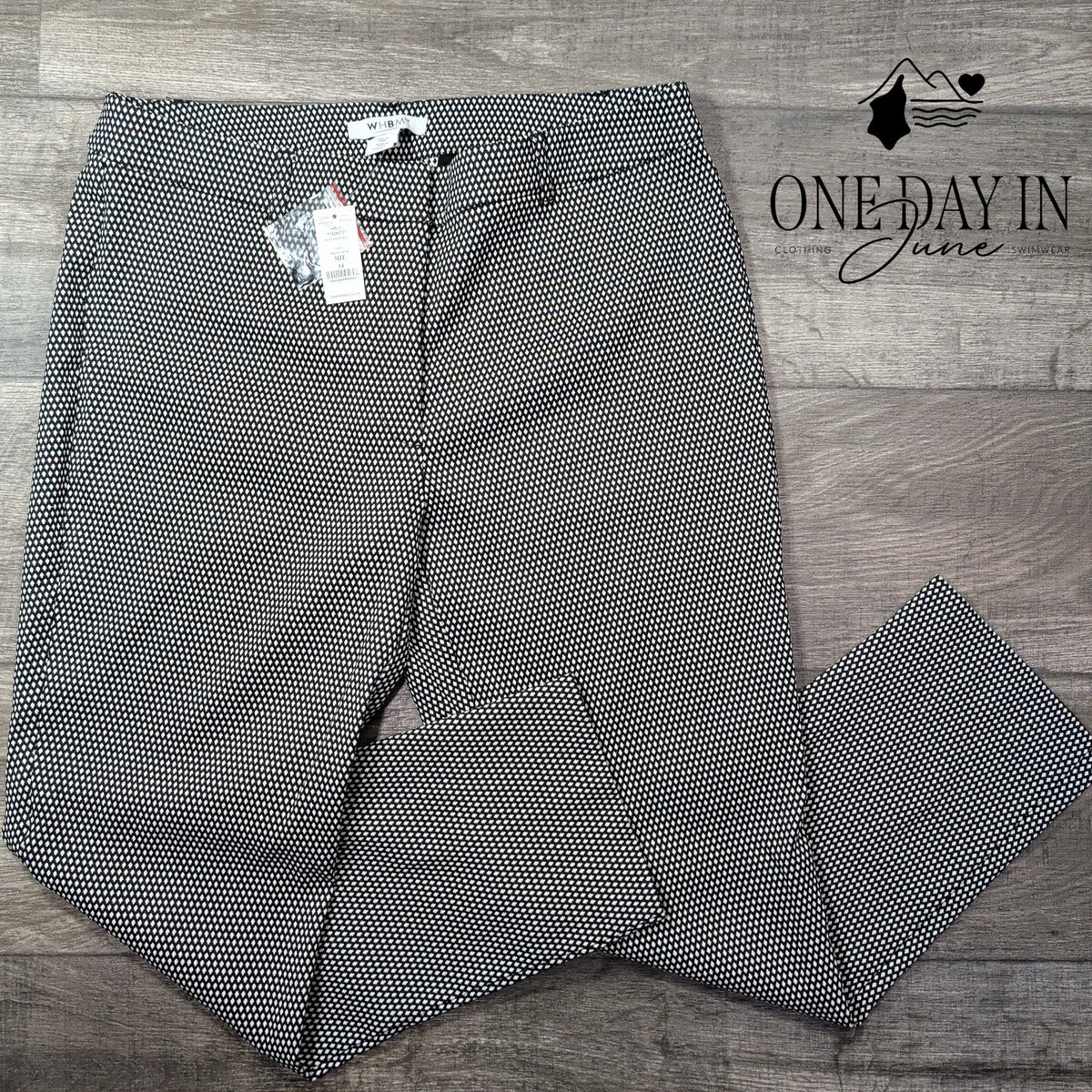 White House Black Market Slim Ankle Pants Black White Print NWT Size 14
