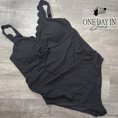 Summermae Maternity Textured Lace Up One Piece Swimsuit Black NWT Size 10