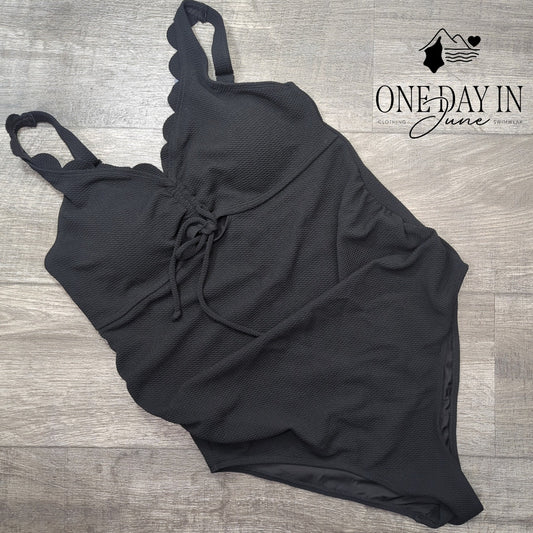 Summermae Maternity Textured Lace Up One Piece Swimsuit Black NWT Size 10