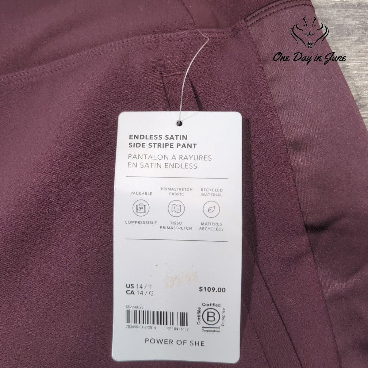 Athleta Endless Satin Side Stripe Pants Plum Burgundy NWT Size 14