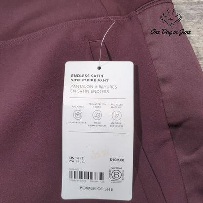 Athleta Endless Satin Side Stripe Pants Plum Burgundy NWT Size 14