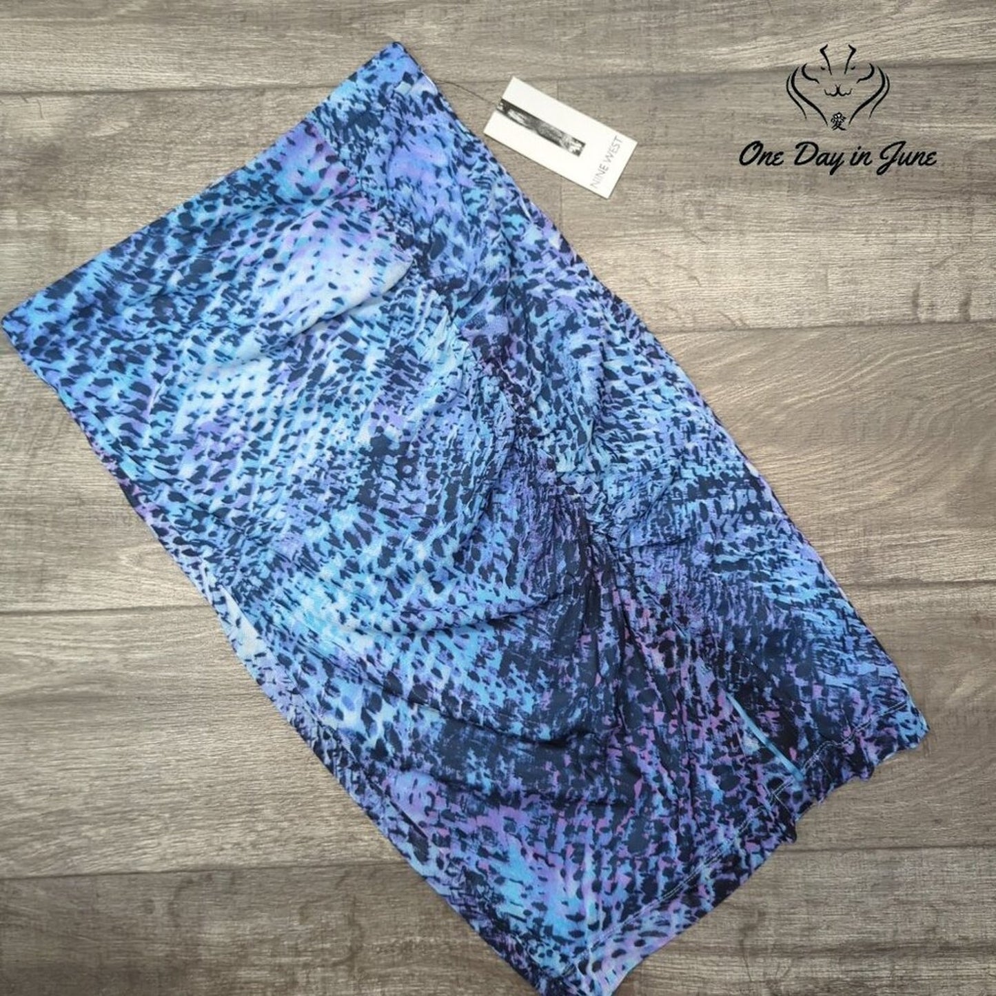 Nine West Blue/Black Bodycon Midi Skirt Size M