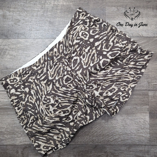 Loft Flat Front Shorts Black Beige Animal Print Casual Size 8