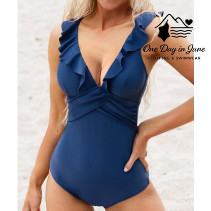 Cupshe Ruffle Shoulder Tummy Control One Piece Swimsuit Size L