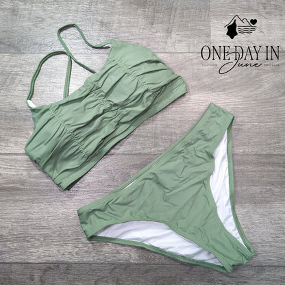 Aleumdr Ruched Top Bandeau Bikini Swimsuit Size M