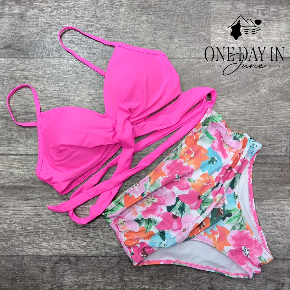 CharmLeaks Cross Front Tie Wrap High Waist Bikini Pink Floral Size S