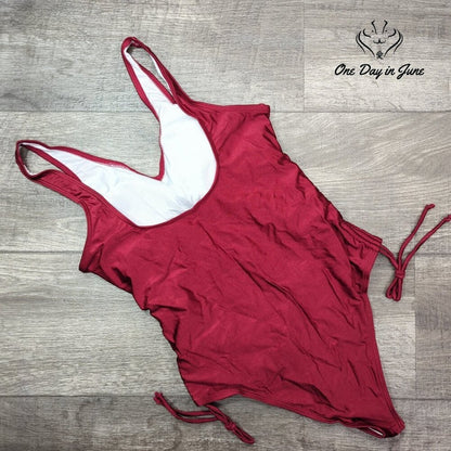 ODIJ Vintage V Neck Tummy Control One Piece Swimsuit Size M