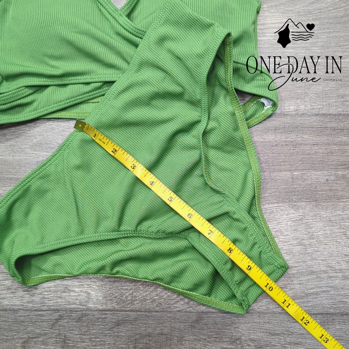 CharmLeaks Girls Cross Front Ribbed Bikini Swimsuit Green Size 15-16