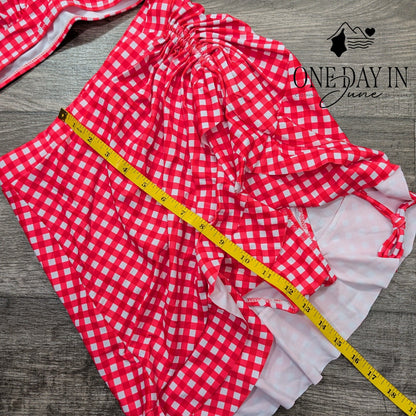 Blooming Jelly Red Gingham Skirted Bikini Swimsuit Size XS
