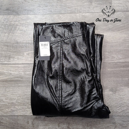 Guess Monica Faux Leather Straight Leg Pants Jet Black High Rise NWT Size S