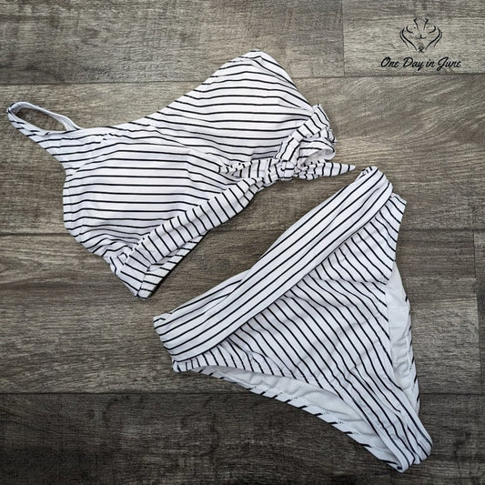 Pink Queen Striped One Shoulder Bikini Swimsuit Size XL