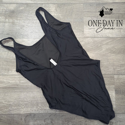 Aleumdr One Piece Swimsuit Black Scoop Neck Low Back Solid Size XL