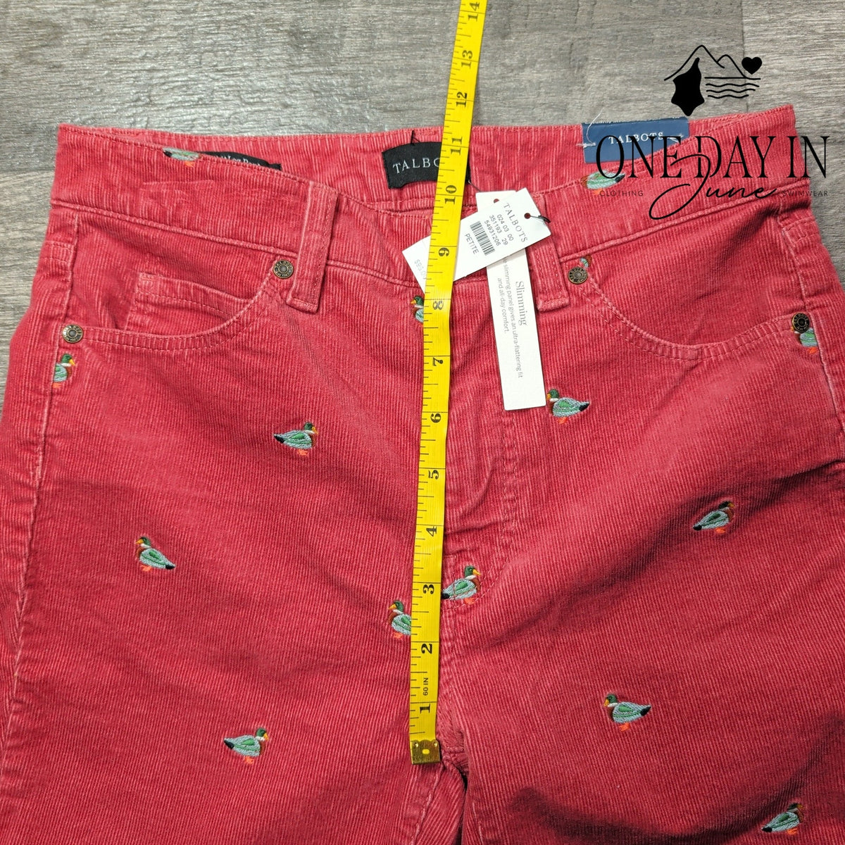 Talbots Petite Corduroy Straight Leg Pants Pink Embroidered Ducks NWT Size 0P