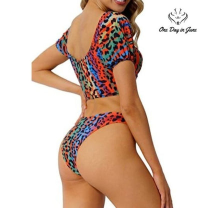 Peddney High Cut Zip Front Bikini Swimsuit Size M