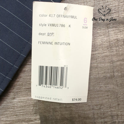 Villager Liz Claiborne Pinstripe Belted Blazer Navy Stretch NWT Size 6