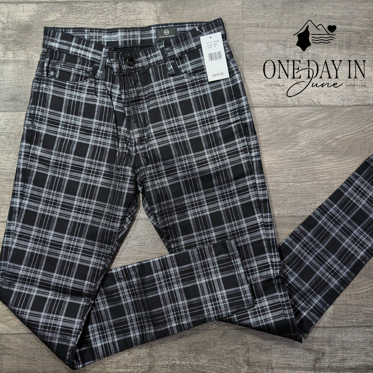 AG Adriano Goldschmied Farrah High Rise Skinny Jeans Black Plaid NWT Size 2 (26)